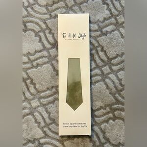 TIE G U Style Sage Green Satin Tie & Pocket Square Set – New in Gift Box